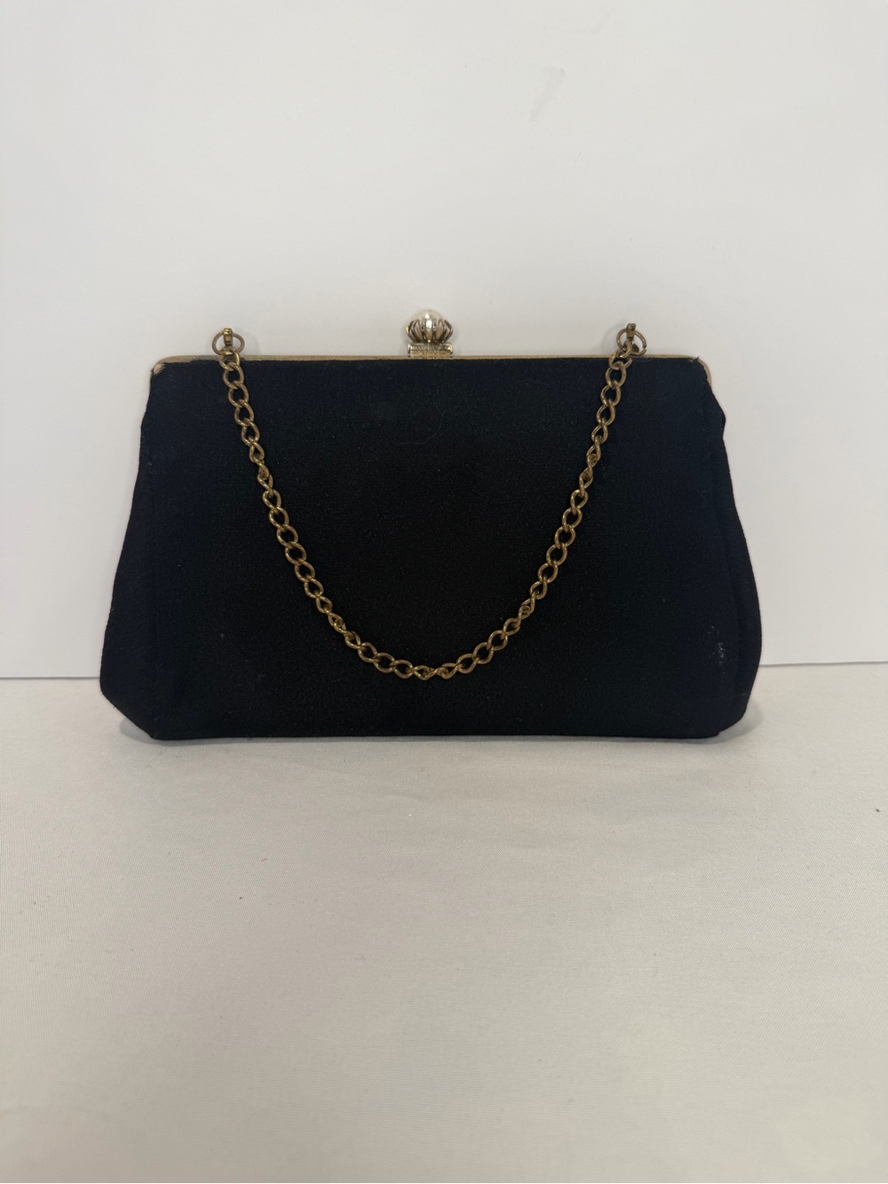 Black Evening Clutch with Gold Chain Strap